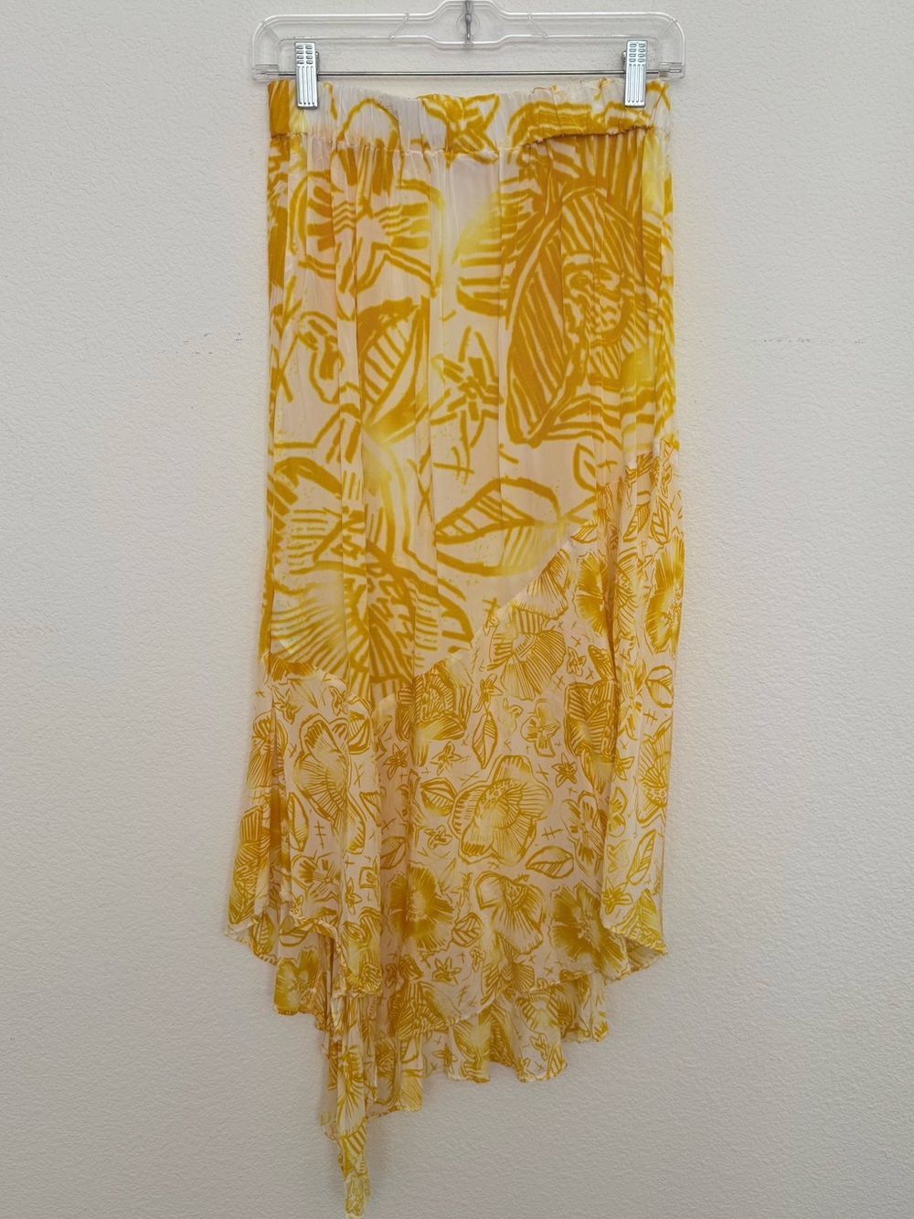 Anthropologie Yellow Floral Asymmetrical Maxi Skirt